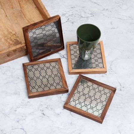 Indian Handcrafted Wooden Coasters - Pack of 4